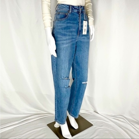 ZGY Denim Reality Blue 100% Organic Cotton High Rise Rip Straight Leg Jeans Sz29 - Picture 2 of 15